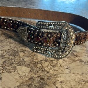 Brown Leather Belt with Silver Buckle